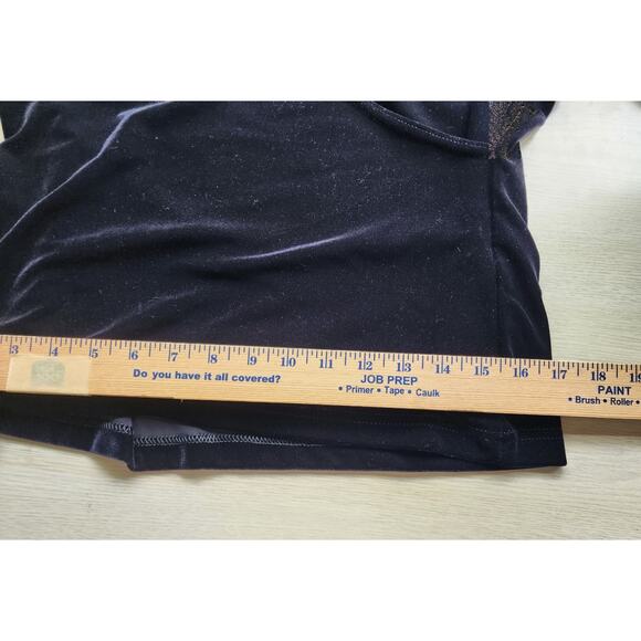 TOP/BLOUSE-CASUAL CORNER-Black Velvet-Low V-Neck Crossover-Long Sleeves-Size LRG - Picture 10 of 12